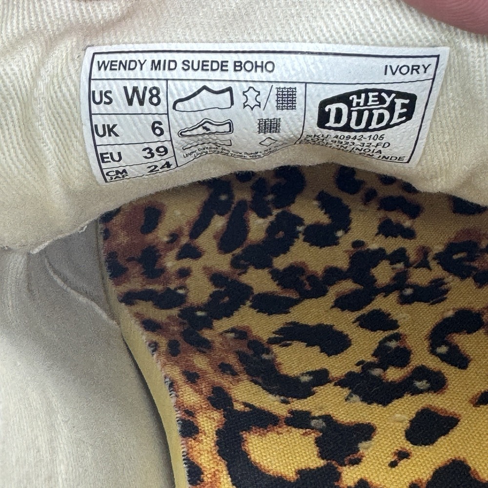 Hey Dude Women's Size 8 Wendy Mid Suede Boho Ivory Lightweight Comfort Shoes - Picture 6 of 8